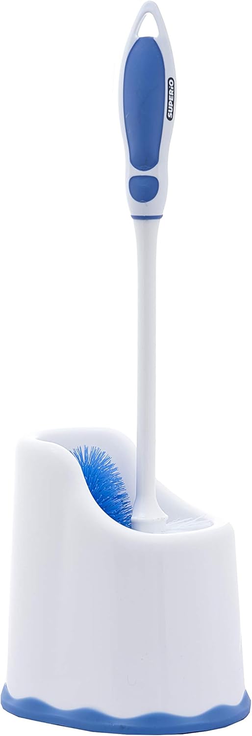 Superio Toilet Scrubber Brush and Holder Under Rim Lip Brush with Storage Caddy, Toilet Scrub Brush Bowl Wand Cleaner Scrubbing Wand, Bathroom Cleaning Commode Brush (Blue): Home & Kitchen
