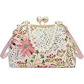 Vintage Embroidered Flower Handbag Retro Pearl Chain Crossbody Bag Clutch Kiss Lock Top Handle Shoulder Purse Wallet 2026