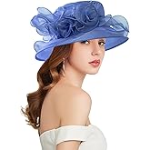 ELLYDOOR Women Derby Fascinator Hat Organza Church Wedding Hats Wide Brim Cocktail Tea Party Hat
