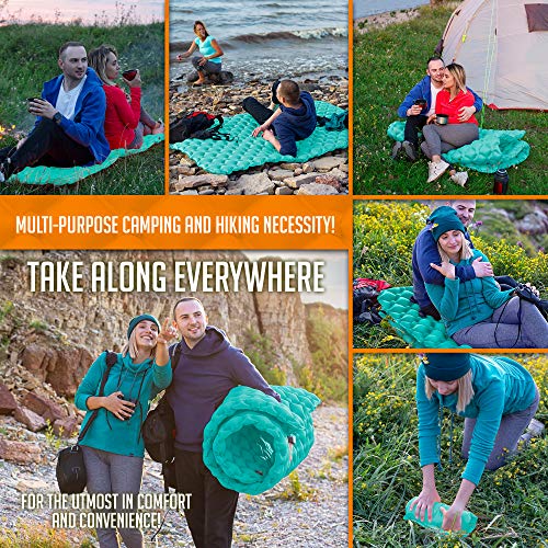 Royexe Heavy Duty Double Sleeping Pad | Ultra Thick Inflatable Camping Mat | 2 Person Compact Bed for Backpacking and Hiking | Compact Sleeping Bag Air Mattress (Peacock Blue)