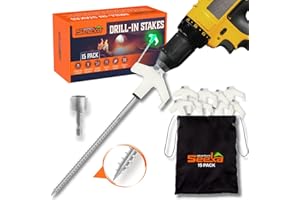 ADVENTURE SEEKA 15-Pack 8" Heavy Duty Screw in Tent Stakes, Drill-In Ground Anchor Pegs, Includes Hex Head Driver & Storage Bag