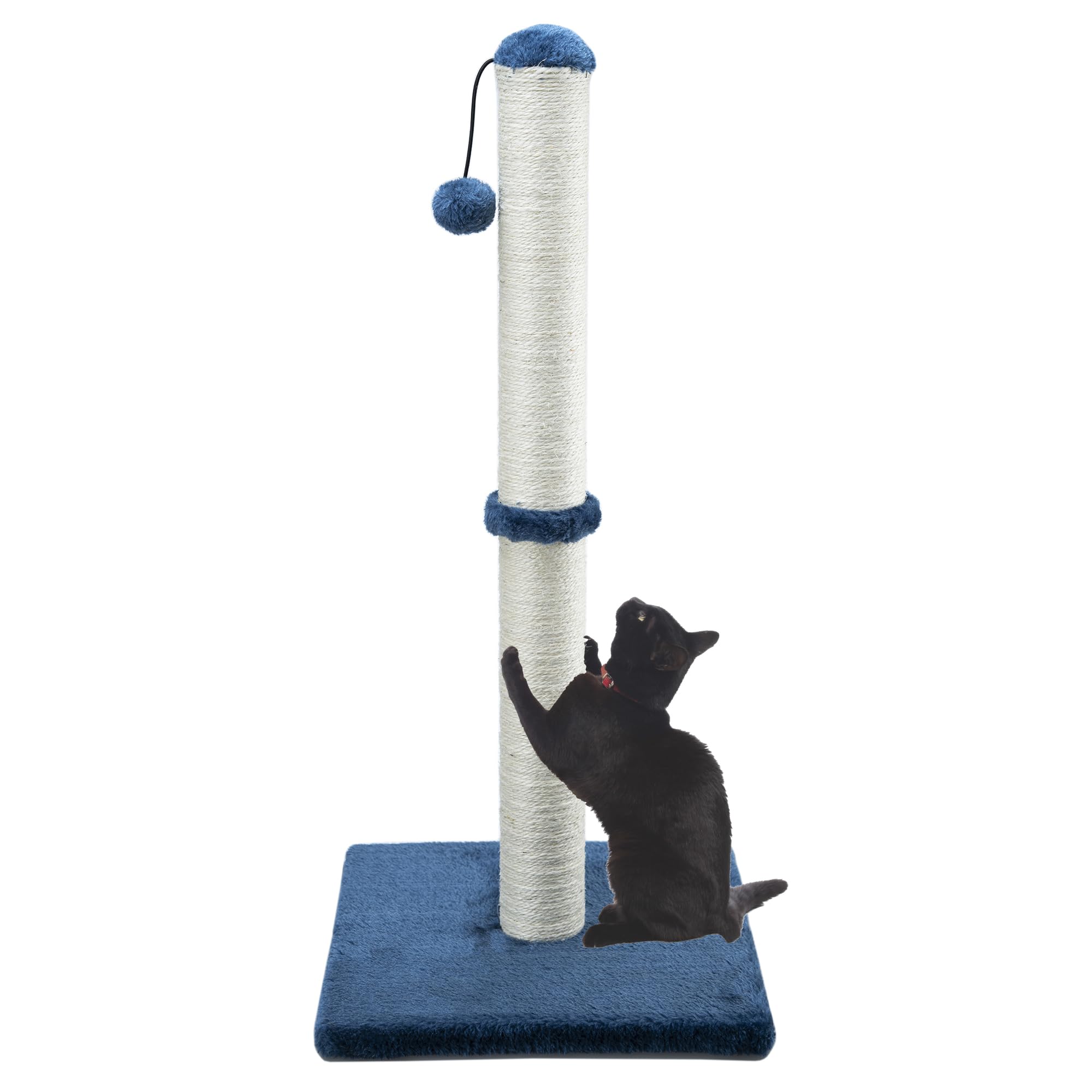 Dimaka 37" Tall Ultimate Cat Scratching Post, Claw Scratcher with Sisal Rope and Covered with Soft Smooth Plush, Vertical Scratch [Full Stretch], Modern Stable Design 34 in Height (Blue V2)