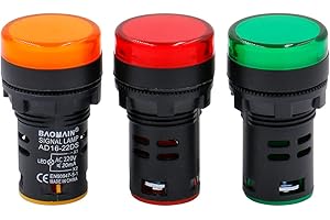 Baomain AD16-22D/S31 AC220V 20mA Energy Saving LED Indicator Light Green*1 Yellow*1 Red*1 22mm 0.86" Pack of 3