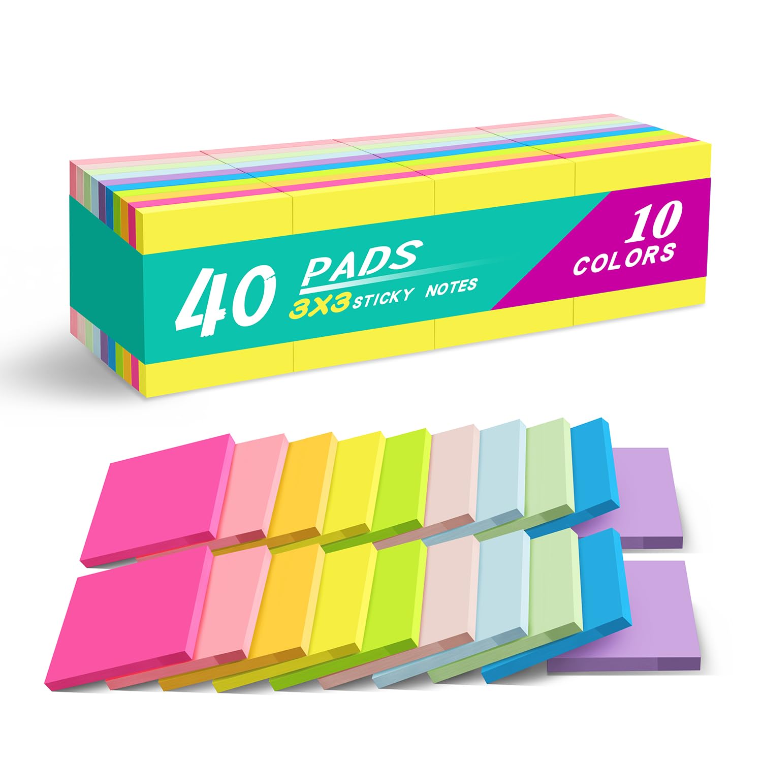 Photo 1 of (40 Pads) Sticky Notes 3x3 in Post Bright Stickies Colorful Super Sticking Power Memo Pads, Strong Adhesive