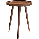 Modway Chiro Solid Wood Side Table in Walnut with Tray Top - Mid-Century Modern Round Accent Table - Small Bedside Table with Tapered Legs - Living Room End Table