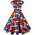 PUKAVT Women's 1950 Boatneck Cap Sleeve Vintage Swing Cocktail Party Dress with Pockets