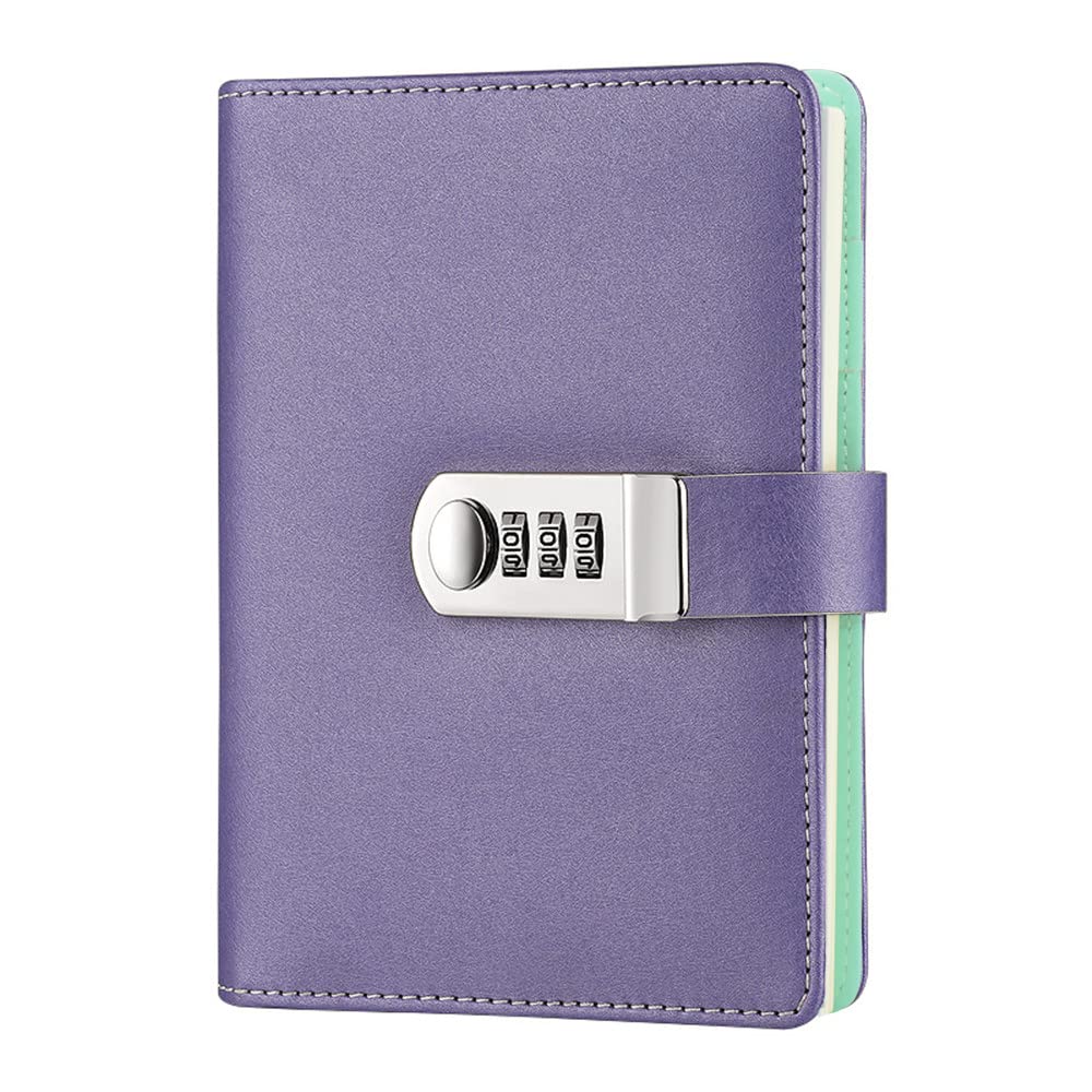 LinYesh PU Leather Refillable Password Notebook, Journal Diary Planner with Combination Lock, Loose-Leaf Lined Personal Sketchbook with Card Slots and Pen Holder, 185x135mm