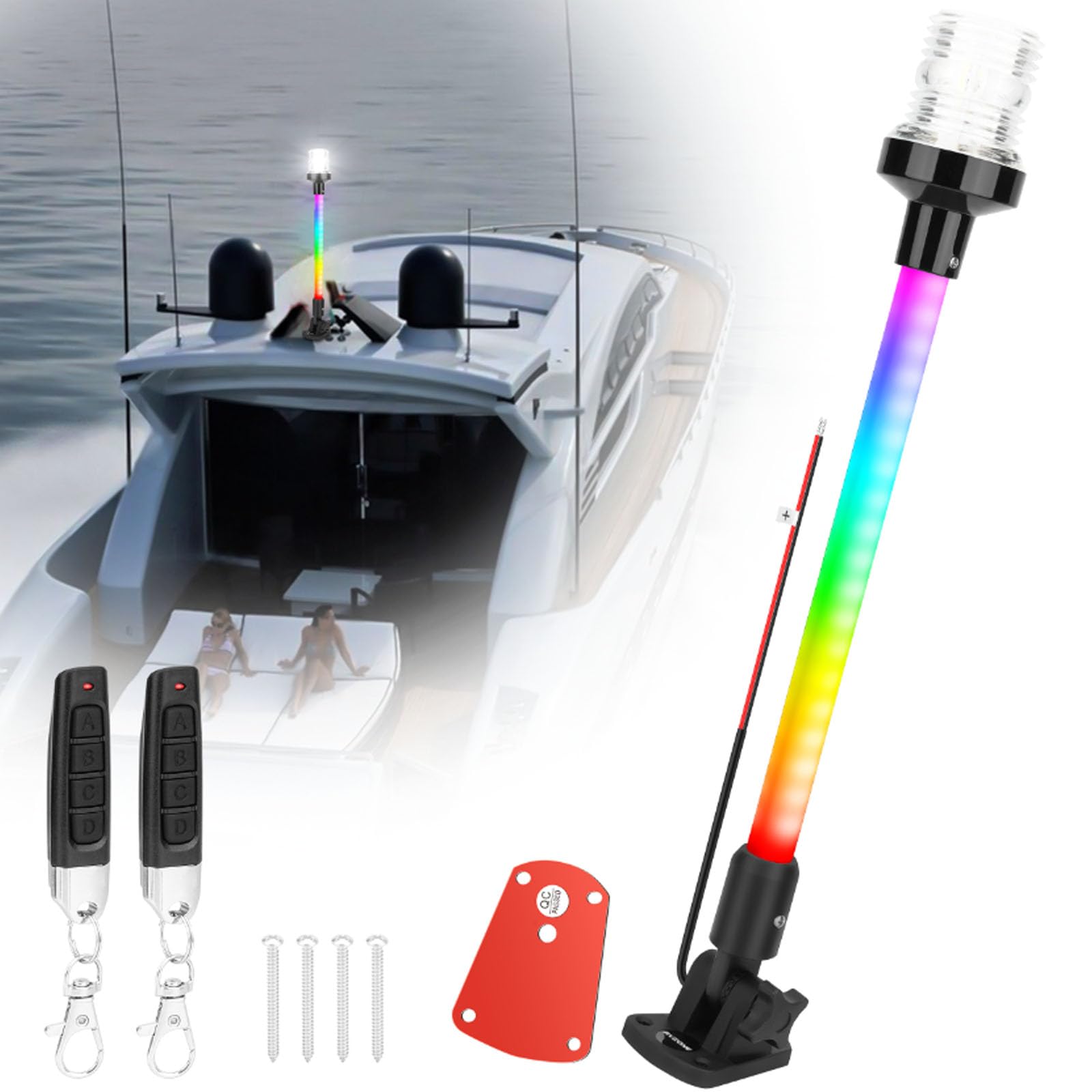 Photo 1 of RVZONE 16inch Anchor Light RGBW Boat Stern Light IP67 Waterproof with Remote Control 180°Fold Down Marine Navigation Lights for Boats LED for Pontoon, Jon Boat, Bass Boat, Fishing Boats (16 inch)