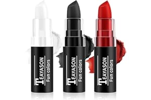 FIVEFULU Black Red White Face Paint Halloween Makeup Kit, Matte Lipstick Set Football Baseball Eye Black Stick, Body Paint Face Makeup for Halloween Zombie Clown Vampire Skeleton Joker Cosplay Makeup