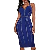 whoinshop Women's Bandage Halter V Neck Midi Cocktial Bodycon Club Party Dress