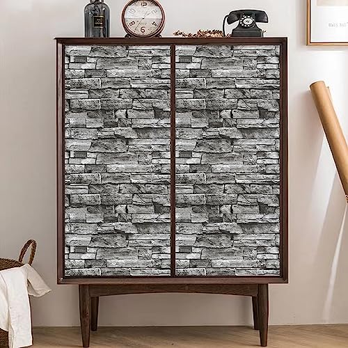 Yancorp 10ft Peel and Stick Wallpaper Light Grey Stone Brick Wallpaper