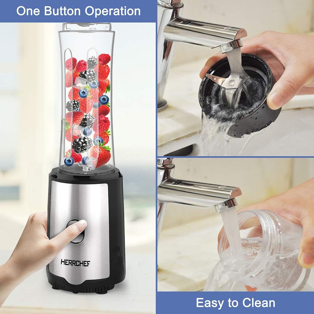 Smoothie Blender, Herrchef Blender for Shakes and Smoothies, Personal Blender for Fruits and Vegetables with 2 Portable BPA-Free 20Oz Sport Cups, 350W: Kitchen & Dining