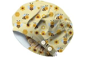 DELORIGIN Scrub Caps with 4 Buttons Cotton Nurse Cap Elastic Surgical Hats with Sweatband Cap for Cooking Cleaning