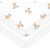 American Baby Company 2 Pack Fitted Pack and Play Sheet 39x27, Bear and WT | 100% Natural Cotton Pack N Play Sheet for Playpen, Playard &amp; Mini Crib Mattress - Soft &amp; Breathable, Neutral for Boys &amp; Girls