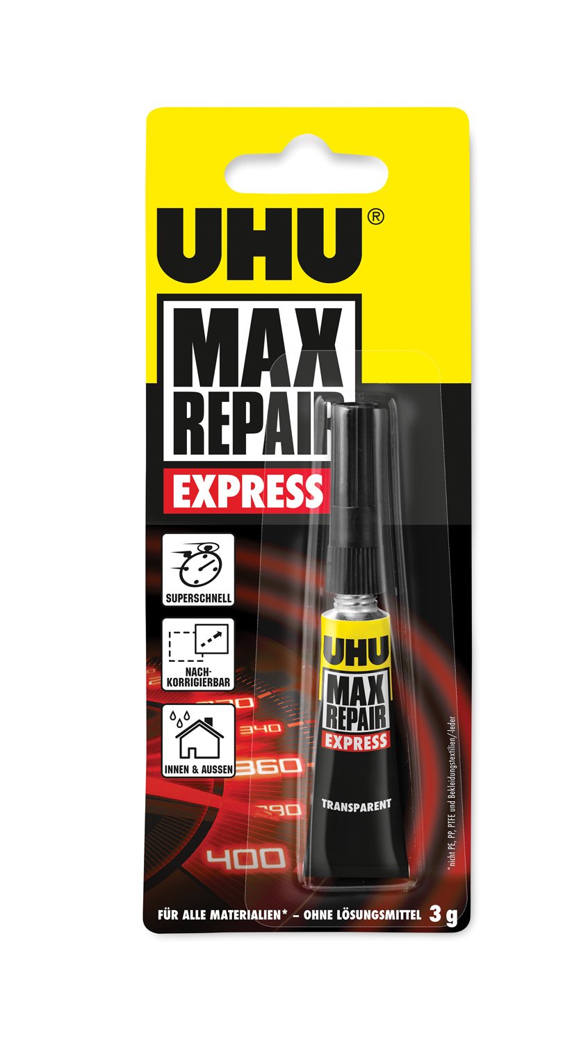 UHU Max Repair Express Tube, Fast and Strong Adhesive for Instant, Precise and Small Repair Work. 3g