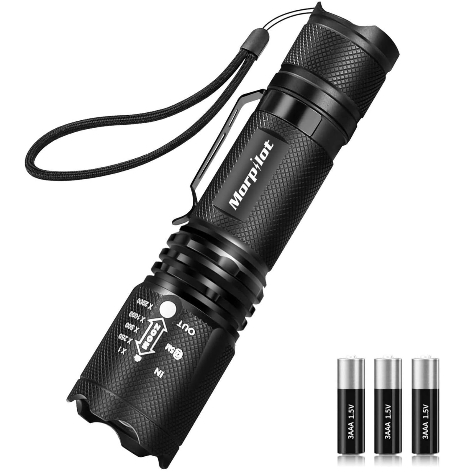 morpilot UV Flashlight, 2 in 1 Torch, 395nm Ultraviolet Light, White Flashlight 4 Modes Zoomable, 500 Lumens Powerful, for Camping, Household, Hiking, Emergency