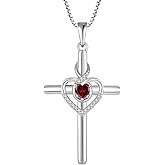 Inpasne Heart Cross Necklace for Women 925 Sterling Silver Infinity Cross Pendant Birthstone Necklace Religious Jewelry Gift for Women Her Mom Wife Daughter