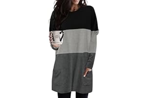 KISSMODA Womens Long Sleeve Tunic Tops Crewneck Shirts Loose Fit Shirt Fall Winter Fashion with Pockets 2025