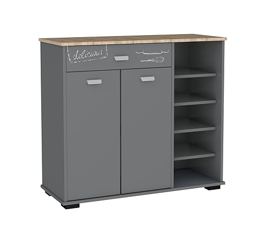 13 Casa Crissy H02 Buffet, 101 x 40 x 90 h cm, Gris, Roble, melamina, 90 x 101 x 40 cm