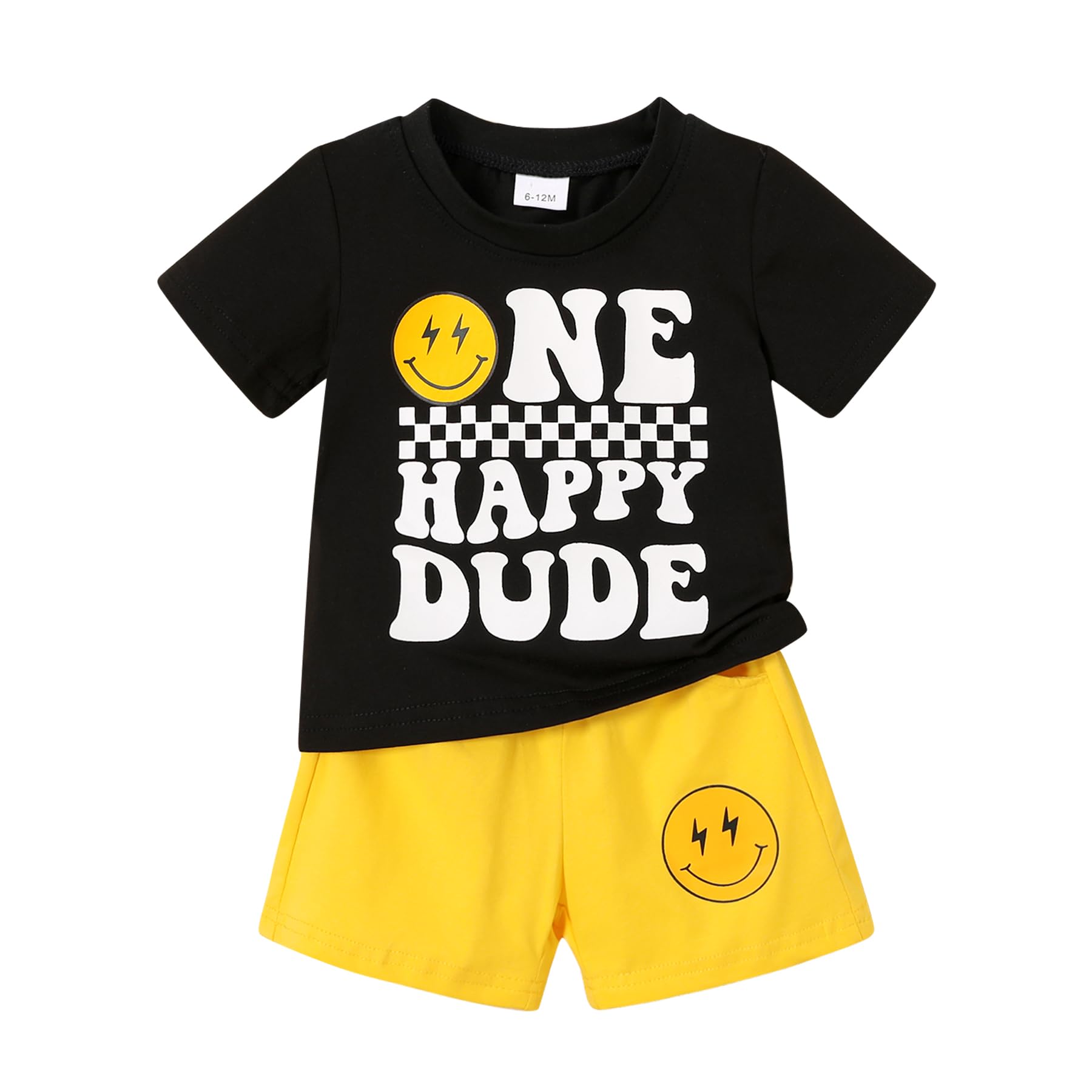 Photo 1 of Happy Town Baby Boy Summer Clothes One Happy Dude 1st Birthday Outfits Smile Cool Short Sets(One happy dude-yellow shorts,12-18 Months)