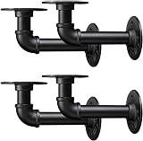 BEJOY 4pcs Heavy Duty Pipe Shelf Brackets 15cm Rustic Black Iron view 1