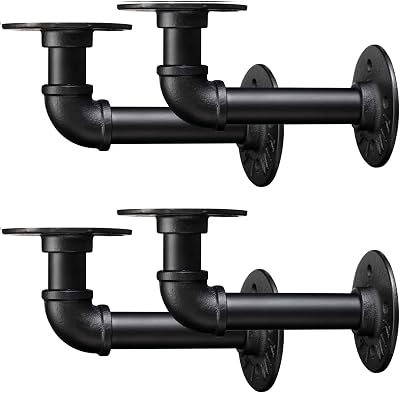 BEJOY 4pcs Heavy Duty Pipe Shelf Brackets 15cm Rustic Black Iron