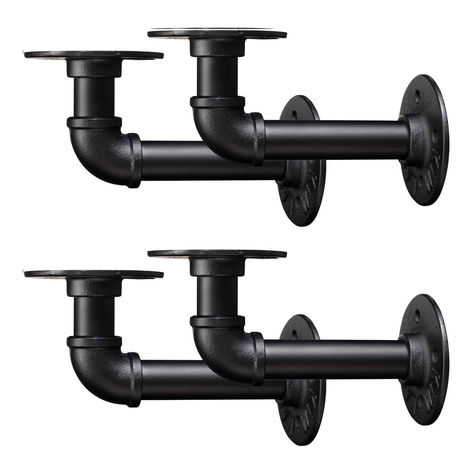 BEJOY 4pcs Heavy Duty Shelf Brackets for Shelves, Industrial Pipe Bracket 15cm, Vintage Black Iron Wall Mount Pipe Shelving Bracket, Rustic Home Pipe Shelf