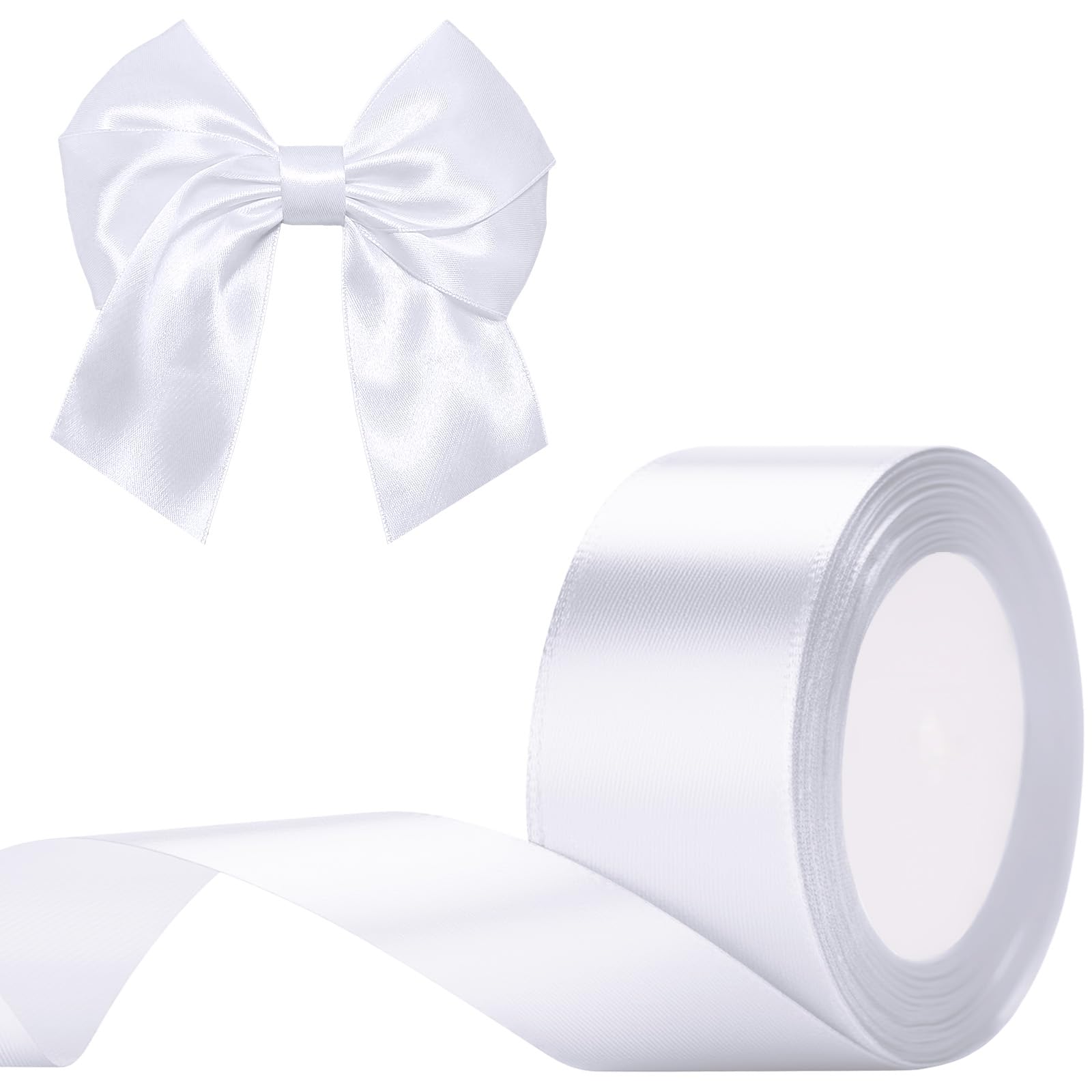 G2PLUS White Satin Ribbons 50mm: 22M Wide Fabric Ribbons for Gift Wrapping, Crafting, Wedding Decoration