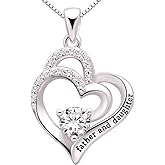 ALOV Jewelry Sterling Silver father and daughter Love Heart Cubic Zirconia Pendant Necklace