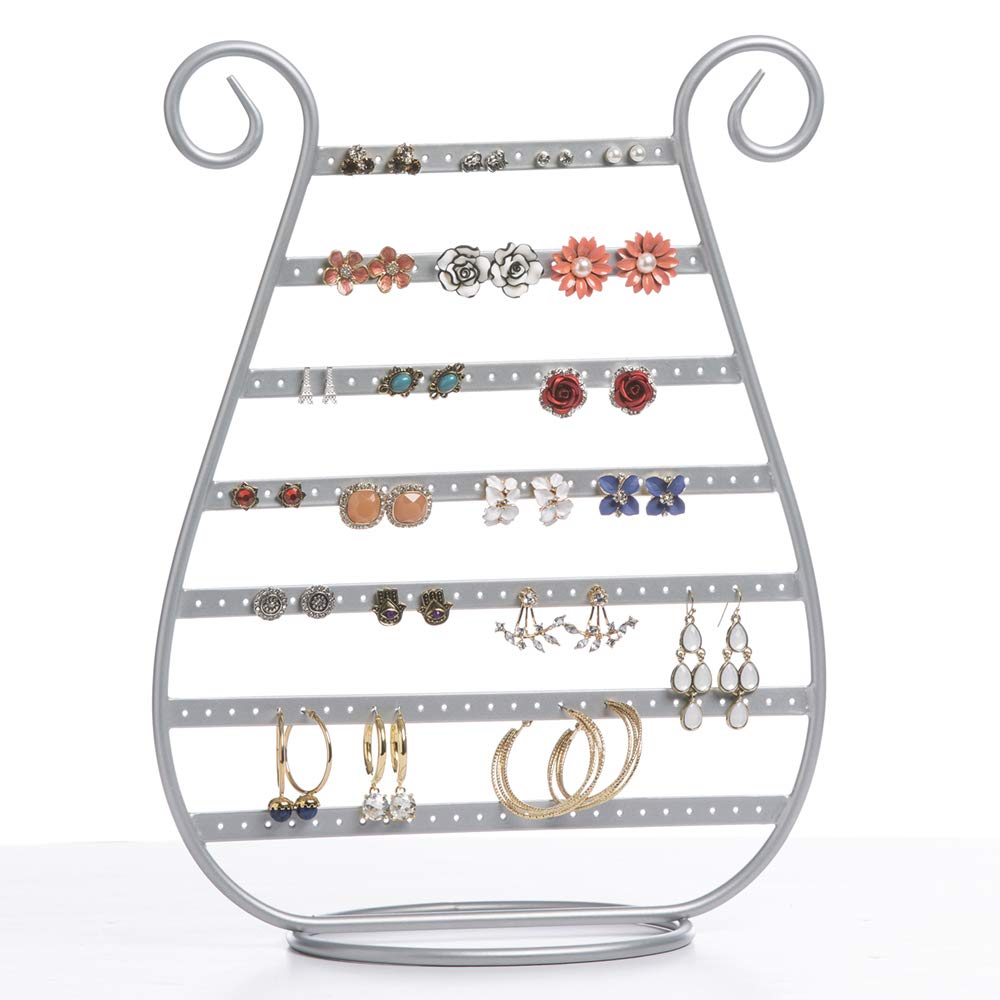 Mango Steam Harp Stud Earring Jewellery Organiser, Display Stand, Storage, Gift (Silver/Slim)