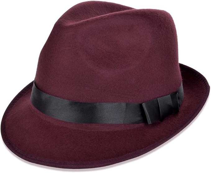 Amazon Vbiger 中折れ帽子 メンズ レディース リボン付き ユニセックス フェルト帽 ワインレッド ハット 通販