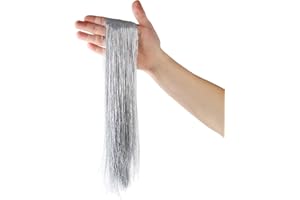 FSAIUIS 2000 Strands Glittering Silver Christmas Tinsel Icicles 19.7" Iridescent Hanging Foil Icicle for Xmas Tree Wedding Home and Party Decoration