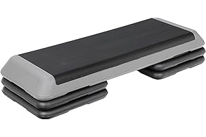 BBBuy 43" Exercise Aerobic Step Platform Adjustable Fitness Stepper with 4 Removable Risers for Home Gym Cardio Strength and Training, Black