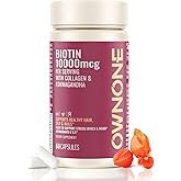 OWNONE Biotin 10000mcg,Supports Healthy Hair, Skin and Nails Vitamins Supplement,Helps Balance Stress Levels and Mood,60 Capsules