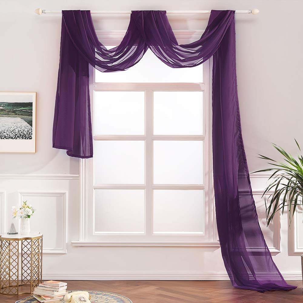 Megachest TAILORED VOILE WINDOW SCARF PELMET 26 color choices (eggplant, 56"X118"X1 Panel)
