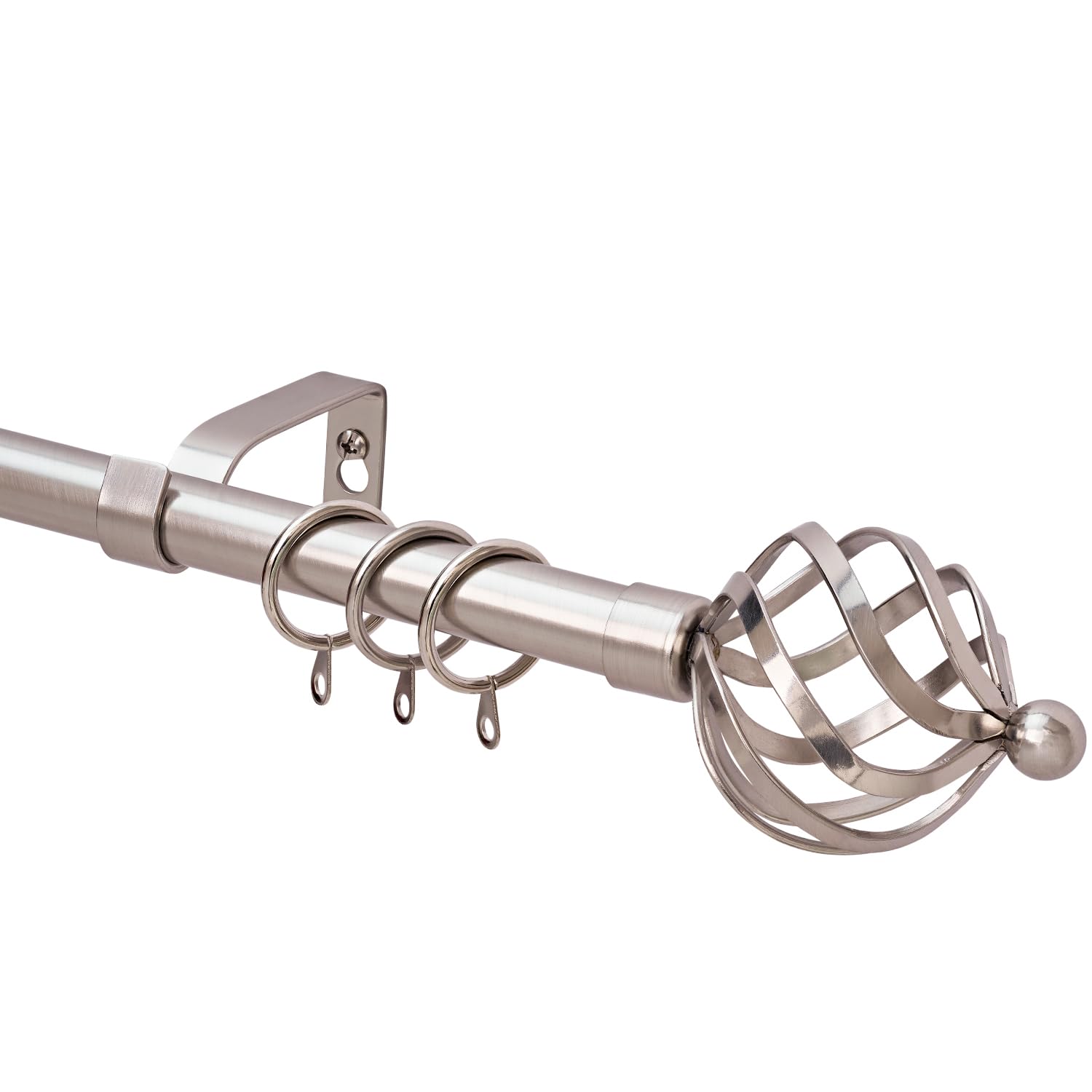 WL.Rocaille Curtain Pole Single Spiral Metal Extendable Adjustable 16/19mm Diamete Curtain Rod Set Decorative Window Includes Pair Of Finials Rings Brackets (Nickel, 70-120cm, 28-48inch)