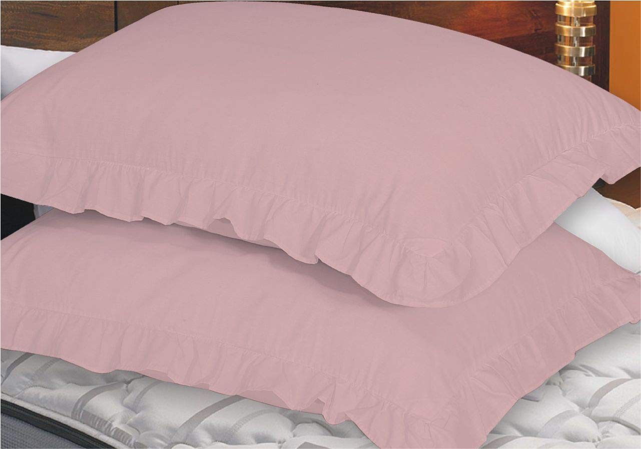 ZASH LONDON Ruffle Pillowcases Luxury Decorative Frilled Edge Oxford Pillow Cases Plain Dyed Poly Cotton Pillow Covers (Baby Pink)