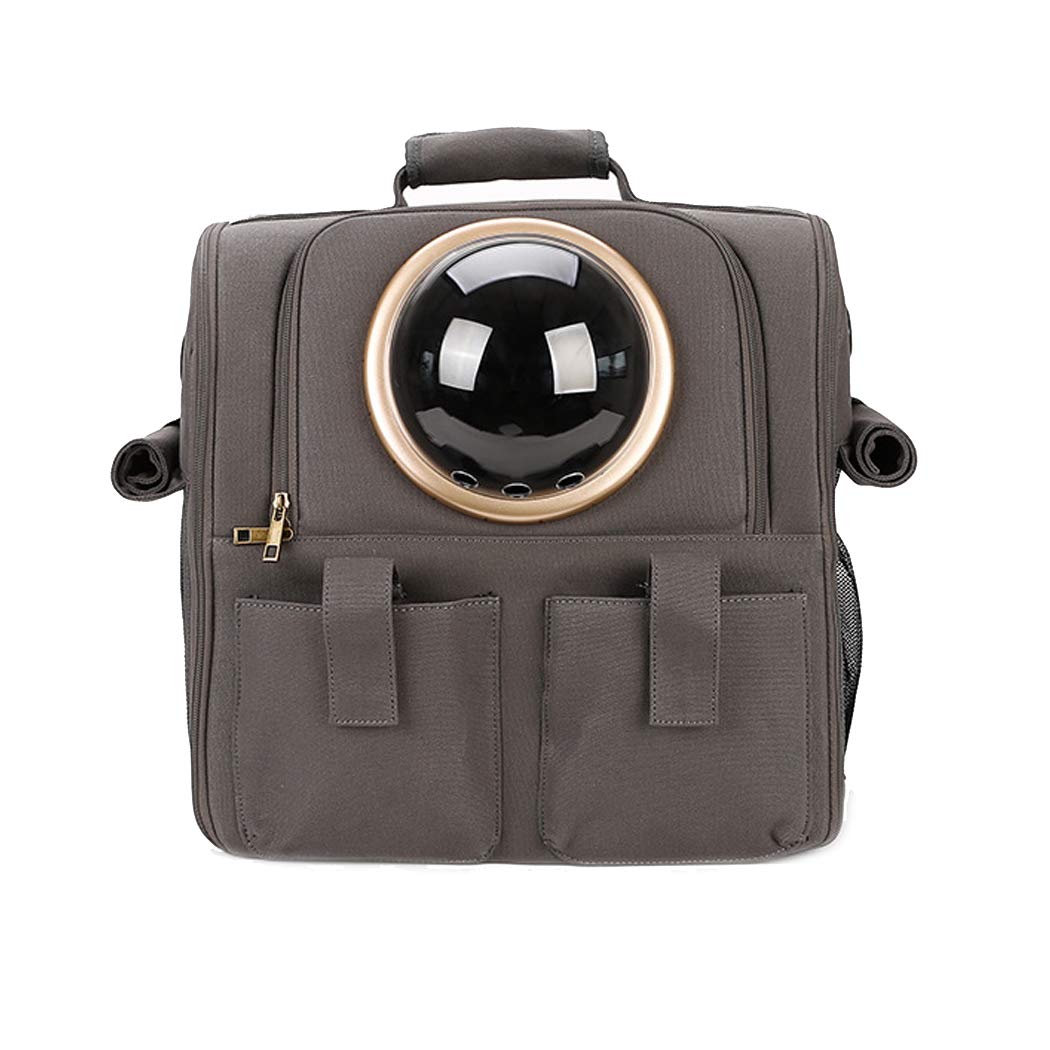 Large Space Capsule Backpack Breathable Pet Carrier Portable Dog Puppy Cat Travel Bag, Pet Canvas Bubble Backpack Airline Approved in Grey, Gold Ring
