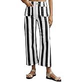 Skoinvb Womens Striped Jeans Wide Leg Trousers Casual High Waisted Stretchy Straight Leg Denim Pants with Pockets