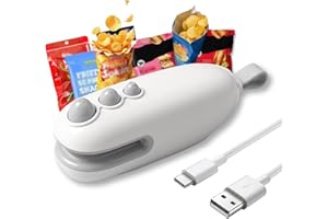 Aebveicc Mini Bag Sealer,2 in 1 Heat Sealer with Cutter and Magnet,Portable Resealer Machine for Chip,Handheld Sealer for Plastic Bags Snack,Rechargeable,White