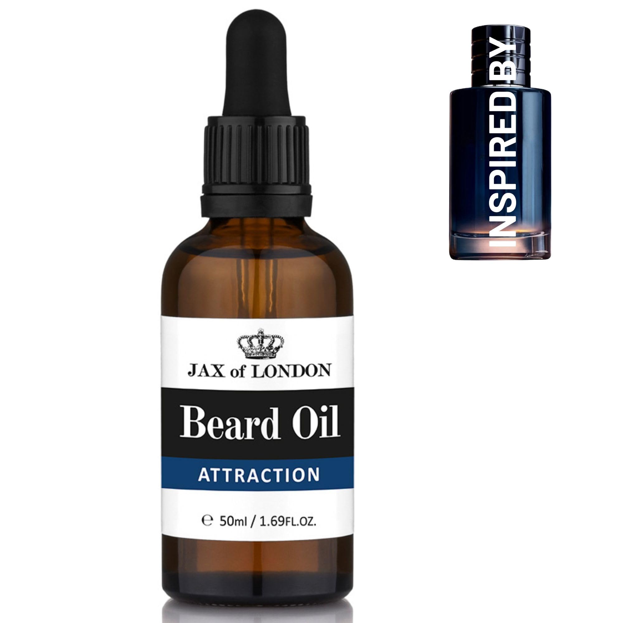 Jax of London Attraction Beard Oil for Men – Fresh Bold Masculine Inspired Fragrance – Softens, Conditions & Hydrates Beard – Non-Greasy Grooming Oil – Made in UK – 50ml