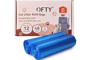 OFTY 48 Count Cat Waste Bags Compatible with Litter Genie Easy Roll Pails: 7-Layer Advanced Odor-Block Technology, Fresh-Home Refill Bags for Cat Litter System