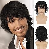 Wiwige Mens Black Wig Short Layered Natural Fluffy Wig Synthetic Heat Resistant Halloween Cosplay Hair Wig