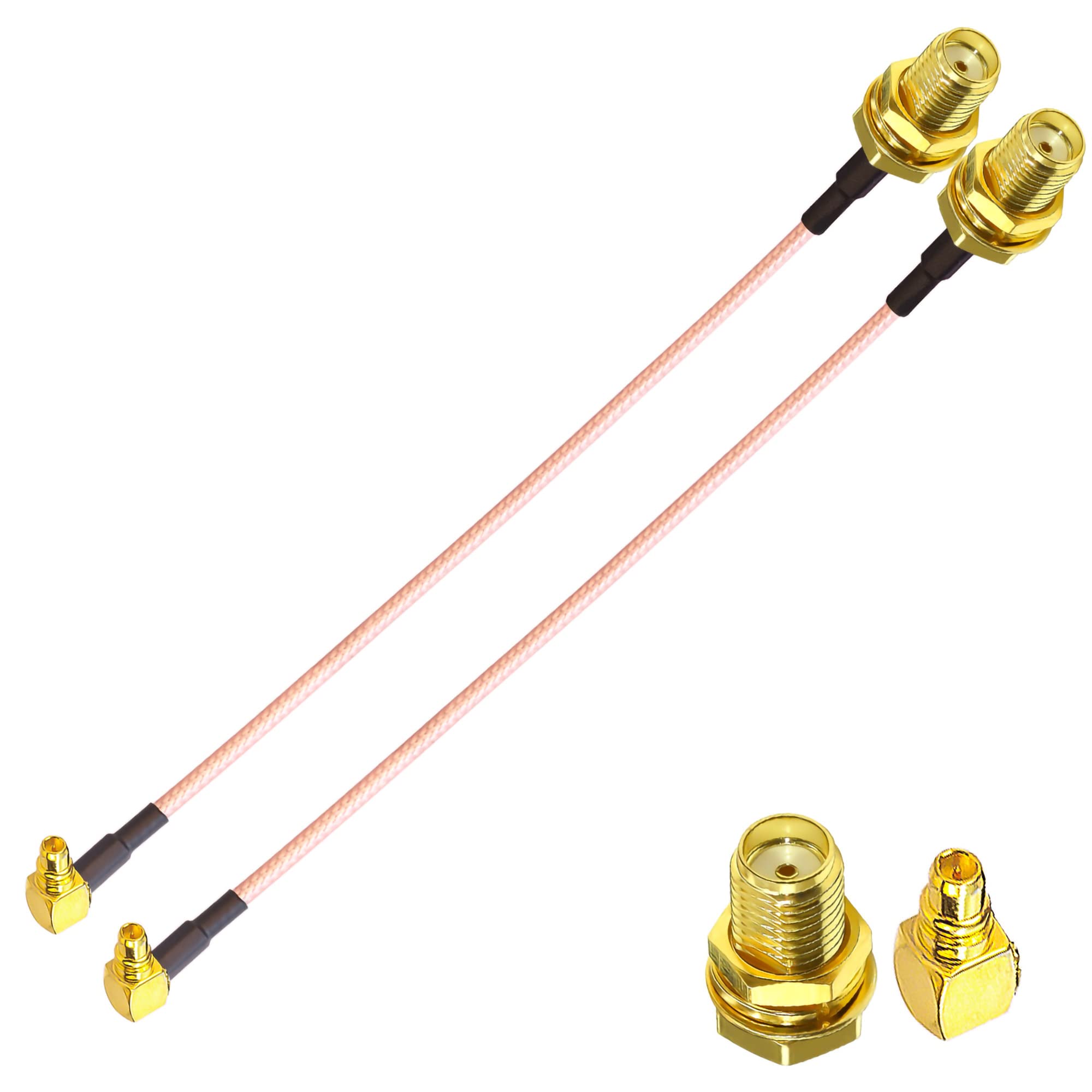 TUOLNK SMA to MMCX Extension Cable - 6 Inch (15cm) Right Angle RF Coax Cable - 2 Pack