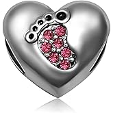 JMQJewelry Love Feet Heart Mom Mommy Birthday Birthstone Jan-December Womens Beads Charms for Bracelets Mother Wife Sister Grandma Jewelry