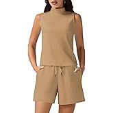Casly Lamiit Women's Summer 2 Piece Outfits Mock Neck Tank Top High Waisted Shorts Lounge Sets 2025 Fashion Tracksuit