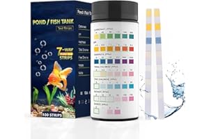 YurMemo 7 in 1 Aquarium Test Strips, 100 Strips Fish Tank Water Test Strips, Freshwater Saltwater Test Kit for pH, Carbonate, Alkalinity, Hardness, Chlorine, Nitrite