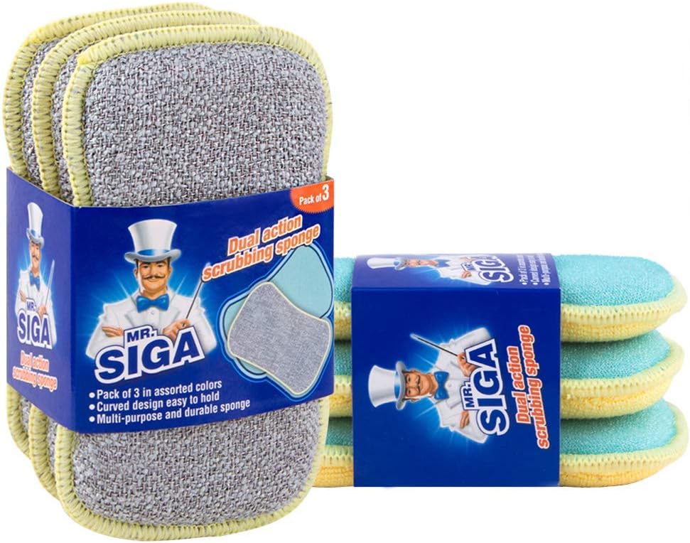 MR. SIGA Dual Action Scrubbing Sponge, Pack of 6, Size:15x8.5x2.3cm