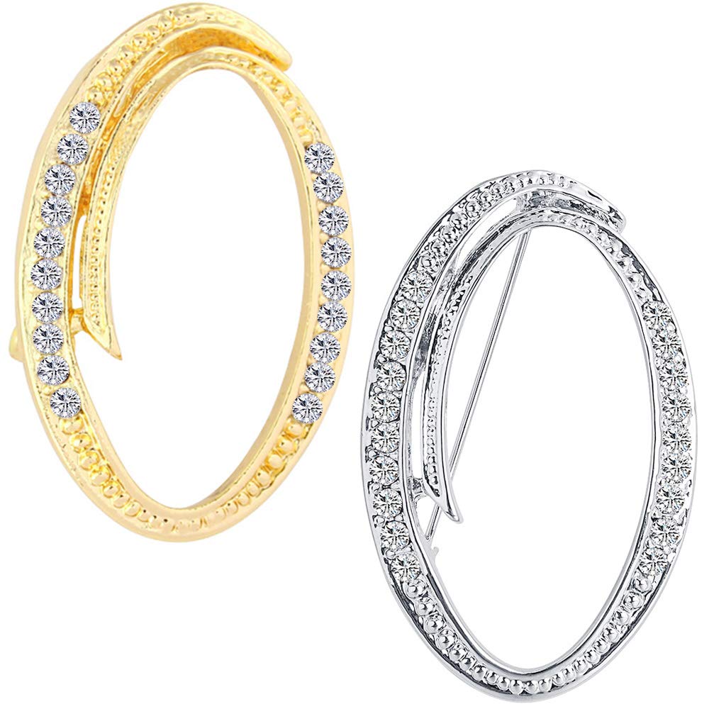 ETHOON 2 Pcs Letter Brooch Pins Initial Rhinestone Brooch for Women Corsage Crafts Gold Silver O