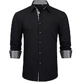 Enlision Dress Shirt for Men Button Down Long Sleeve Shirt Business Casual Inner Contrast Collar Wedding Shirts Regular Fit